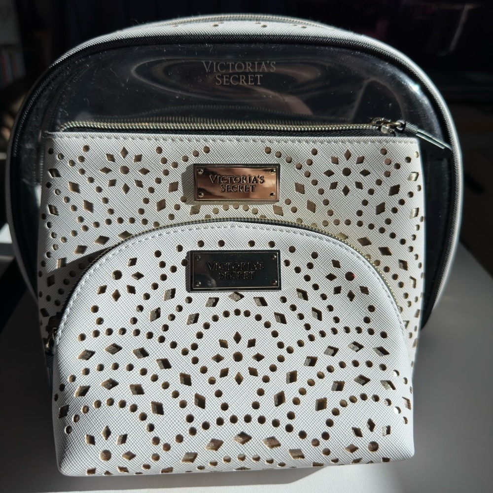 Victoria's Secret White and Black Cosmetic Bag Trio